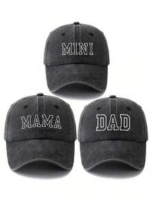 MAKEFGE 3pcs Women's Embroidered Fashion MAMA, MINI, DAD Adjustable Size Sun Protection Outdoor Casual Baseball Cap, Suitable For Daily Wear,Summer,Beach,Hat - 3pcs - View 20