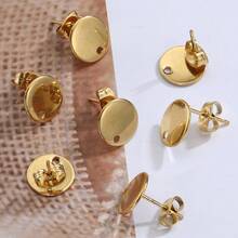 10Pcs Gold Stainless Steel Round Ear Studs For DIY Earring Base Jewelry Making With Holes Pendant Earring Accessories - Earrings - View 1