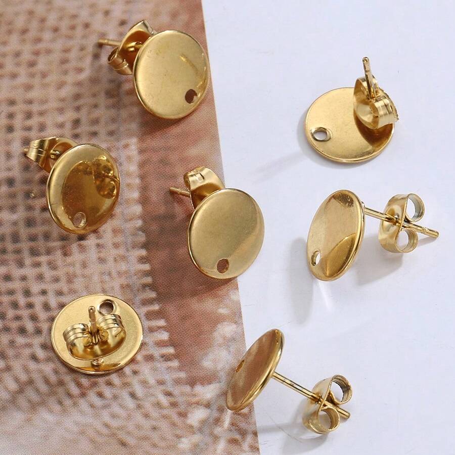 10Pcs Gold Stainless Steel Round Ear Studs For DIY Earring Base Jewelry Making With Holes Pendant Earring Accessories - Earrings - View 1