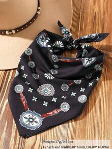 1 chiếc khăn choàng nữ kiểu phương Tây họa tiết Bohemian - Phụ kiện đa năng dành cho phái nữ, được làm từ polyester, phù hợp để phối đồ hàng ngày. - màu đen - Xem 3