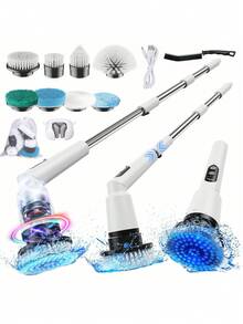Electric Spin Scrubber, IPX7 Waterproof Cordless Cleaning Brush With 4 Replaceable Brush Heads, Adjustable Extension Handle And 3 Adjustable Speeds For Bathroom, Tub, Tile, Floor (White) Visit The Kimeetol Store - trắng - Xem 8