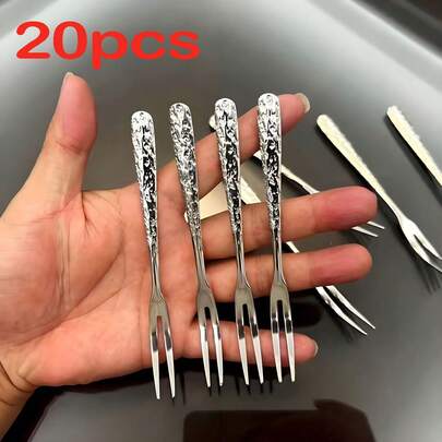 20pcs Stainless Steel Fruit Forks And Dessert Picks - 304 Grade Elegant Prong With Pointed Tip, Individual Portable, Suitable For Party, Wedding, Banquet - Durable Cutlery, Applicable For Cherry, Strawberry, Cake (S &)