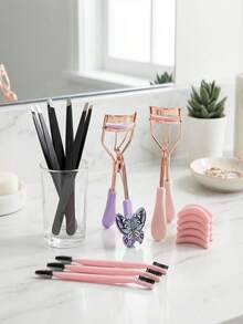 10pcs Stainless Steel Tweezer Set For Hair Removal, Beard Trimming, Eyebrow Shaping, Eyelash Curler With 10 Replacement Pads, Daily Makeup Tools - Multicolor - View 9