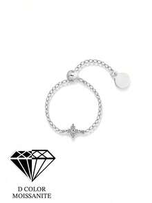 EleRunis 1PC 0.1ct 925 Sterling Silver Classic Moissanite Four Leaf Clover Diamond Chain Engagement Ring 18K Gold Plated Promise Wedding Ring For Women Mom Dad Daughter Loved Mother's Day Jewelry Gifts - Silver - View 1