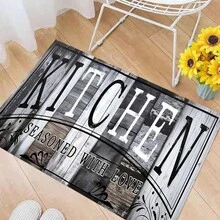 1pc Soft & Absorbent Kitchen/Living/Crystal Velvet Floor Mat With Alphabet Print, Anti-Slip/Oil/Floor Protection - Grey - View 14