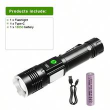 1个强光LED手电筒，30W LED+COB灯（白光和红光），便携式可充电手电筒，1节18650电池供电，铝合金材质，伸缩变焦，数字显示，移动电源，户外防水LED手电筒，功能强大的多功能手持手电筒，带强磁铁和侧夹，适用于露营、钓鱼、徒步旅行、狩猎、探险、紧急情况、运动等。 - 30W+COB - 查看 12