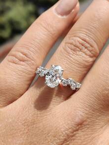 1pc High Quality Oval Cubic Zirconia Ring, S925 Sterling Silver Material, Elegant & Refined, Women's Ring, Exquisite Jewelry Gift, Birthday Present - Oval Round Diamond Ring - View 7