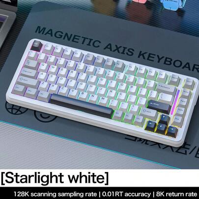 ATTACK SHARK Teclado de juego con interruptor magnético de efecto Hall M82 HE, con activación rápida al 75%, teclado magnético de 8 kHz, precisión de 0,01 mm RT, compatible con modos de tecla RT/Snap Tap/DKS, con iluminación RGB y cable en espiral