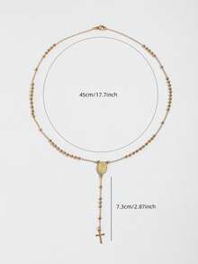 1 dây chuyền chuỗi hạt Mân Côi bằng thép không gỉ 3mm mạ vàng với mặt dây chuyền hình thánh giá, kiểu dáng phổ biến châu Âu và Mỹ. - Vàng - Xem 12