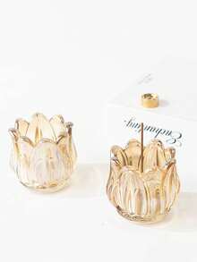 1pc Tulip Glass Candle Holder. Lightweight & Romantic Candlelight Cup. Fragrance Candle Holder. Candle Cup. Holiday Decor - Multicolor - View 12