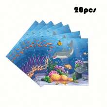 68-Piece Under The Sea Themed Birthday Party Tableware Set, Including Plates, Napkins, And Cups. This Ocean Animal Themed Party Tableware Set Is Suitable For Various Themed Birthday Parties, Events, And Party Supplies, And Is Also Compatible With Holidays And Party Occasions Such As Christmas, New Year, And Valentine's Day. - Multicolor - View 10
