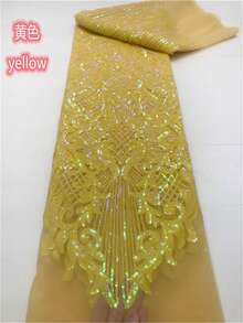 2026 Purple Elegant African Lace Fabric, 5 Yards Yellow French Sequin Mesh Fabric, Sewing Embroidered Lace Tulle Mesh Fabric For Nigerian Wedding Dress, 1 Yard Green Per Set - A - View 23