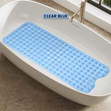 1pc Bath Mat - Lux Decor Non-Slip Durable PVC Tub Mat With Suction Cups And Drainage Holes - 40x16 Inches- For Shower And Bathtub Comfort, Roll-Up Storage, Home Decor, Back To School, Graduation Gifts-, Spring Cleaning Upgrade, Valentine's Day Spa Feel, Safety First, Quick Dry Surface, Mold Resistant, Easy Clean, Comfortable Standing, Shower Essential, Bathtub Safety, Bathroom Upgrade, Daily Use Mat, Home Basic, Family Use, Everyday Living - 淺藍 - 查看 2