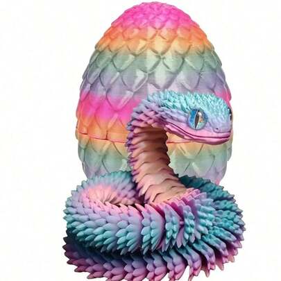 Colorful 3D Printed Snake & Surprise Egg Set, With Movable Joints - Unique Home/Office Decor For Halloween, Christmas, Thanksgiving - Assorted Eye Colors
