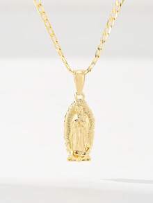 1件欧美经典铜镶嵌锆石小号瓜达卢佩圣母玛利亚吊坠项链，限量版，适合作为圣诞节/感恩节/万圣节/母亲节/情人节礼物送给情侣/朋友/教父母，也适合天主教初领圣体、日常及节日佩戴祈祷。 - 金黃色 - 查看 1