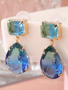 1 Pair Classic Elegant Teardrop Cubic Zirconia Pendant Earrings, Fashionable Jewelry Accessory For Women's Parties And Gatherings - Gold - View 8