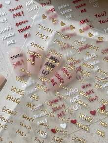 指甲字母贴纸 古英语指甲贴纸 3D全息字母 自粘金色古英语字母指甲贴 DIY 女士（时尚颜色） - 彩色 - 查看 2