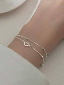 1件优雅简约镂空心形叠戴手链，休闲时尚 - 彩色 - 查看 1