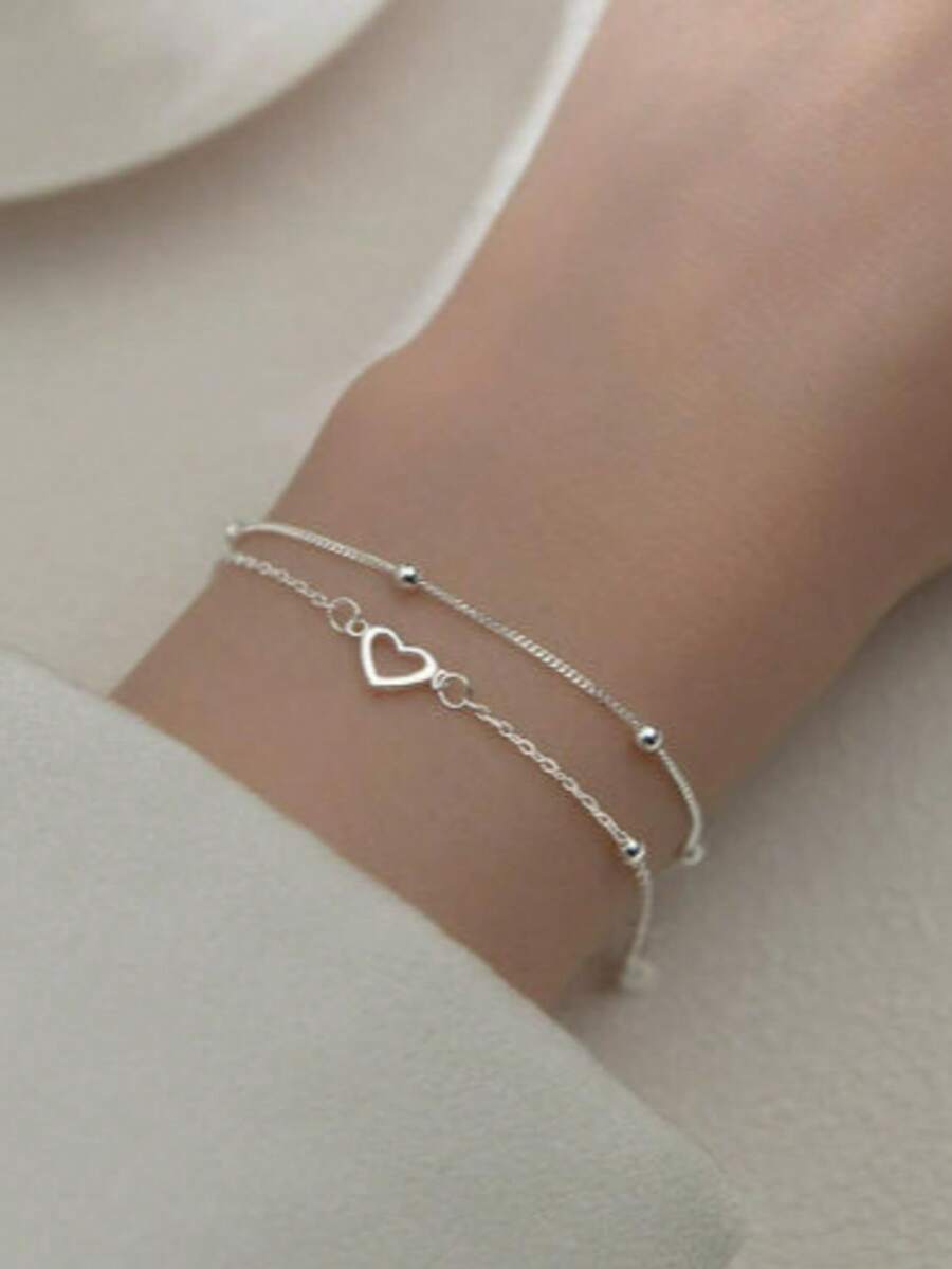 1件优雅简约镂空心形叠戴手链，休闲时尚 - 彩色 - 查看 1