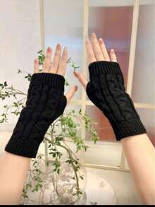 Guantes sin dedos de lino negro 100%, apropiados para el calor del otoño/invierno, excelente regalo para el Día de San Valentín - multicolor - Ver 2