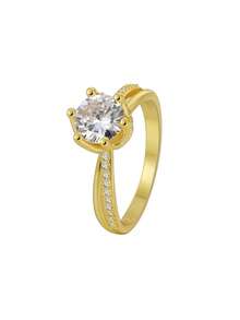 Nhẫn nữ mạ vàng đính đá Cubic Zirconia, thiết kế tối giản với đá tròn và viền đính đá nhỏ li ti, kiểu dáng thanh lịch đa năng phù hợp đeo hàng ngày hoặc trong những dịp thường nhật, món quà sinh nhật thời trang. - Vàng - Xem 7