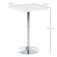 Bistro Table, Bar Table, Adjustable Height, Square, 60 X 60 Cm, Steel, White, 71-92 Cm, For Kitchen Or Garden - White - View 3