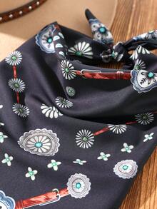1 chiếc khăn choàng nữ kiểu phương Tây họa tiết Bohemian - Phụ kiện đa năng dành cho phái nữ, được làm từ polyester, phù hợp để phối đồ hàng ngày. - màu đen - Xem 2