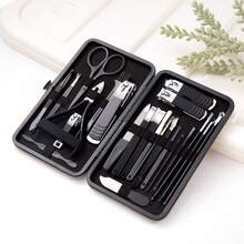 Stainless Steel Nail Clipper Set, Nail Trimmer, Eyebrow Scissors, Tweezers, Ear Pick, Beauty Tool Kit - Black - View 6