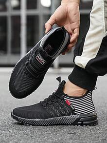 春秋新款透气男鞋，韩版休闲系带运动鞋，软底轻便防滑跑步鞋 - 黑色 - 查看 7