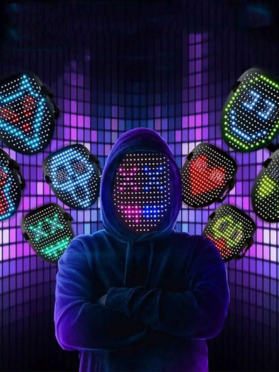 LED Mask, Luminous Mask, Halloween Mask, Scary Mask, 25 Animations, 25 Pictures, Induction Switch Mask For Parties, Carnival Gift - Black - View 1