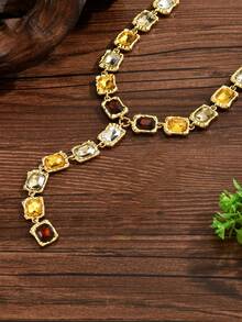 1pc Bohemian Style Rhinestone Y-Necklace, Fashionable & Minimalist, Suitable For Women To Wear On Daily, Party, Banquet, Vacation, Ball Occasions - Gold - View 4