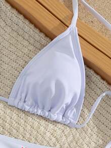 新盛源3件套欧美时尚新年/情人节泳装，可拆卸胸垫，可爱休闲露背吊带比基尼套装，芙蓉花印花，薄纱上衣，奢华性感优雅显瘦，适合海边沙滩派对，侧边抽绳褶皱三角裤，时尚泳装。夏季假期 - 彩色 - 查看 3