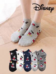 Disney 5双装女士短袜礼品，夏季袜子，印有米奇、米妮、唐老鸭、黛丝卡通人物图案，舒适透气时尚新奇袜子 - 彩色 - 查看 3
