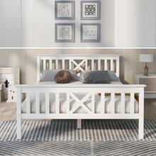 Double Bed, Bed Frame With Rusted Wooden Base - 140 X 200 Cm, Solid Pine, Junior Bed, White - White - View 2
