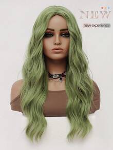 clouder Gothic Punk Green Long Wavy Curly Wig 26-Inch Center-Parted Bangs Heat-Resistant Synthetic Fiber Wig Women's Soft Voluminous Curls Suitable For Daily Cosplay, Street Style, Holiday Parties, Music Festivals, Y2K Aesthetic, Avant-Garde College Style, Modern Fashion Punk Looks - Green - View 12