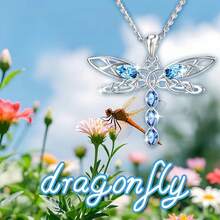 1件女士时尚吊坠项链，蜻蜓造型，优雅别致，锁骨链，寓意祝福与守护，镶嵌合成立方氧化锆，925纯银材质，适合情人节、母亲节、婚礼季等场合，低致敏性 - 蜻蜓造型 - 查看 2