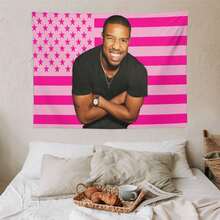 1PC Actor Michael B Jordans Printed American Flag Decorative Tapestry, Patriotic Star Spangled Banner Design, Album Tapestry, Suitable For Horizontal Wall Hanging In Bedroom, Dormitory, And Living Room, Easy To Hang, Ideal Holiday Gift For Teenagers, Dormitory Room Accessories - 1PC - 查看 7