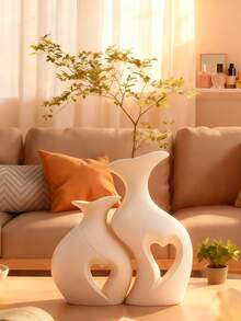 2个波西米亚风心形哑光白色芦苇草花瓶，适合现代家居装饰，可用于房间装饰、家居装饰、生日装饰、厨房、婚礼、卧室、客厅、礼品、派对装饰 - 彩色 - 查看 3