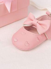 可爱新生儿婴儿爱心刺绣蝴蝶结公主平底鞋 - 粉色 - 查看 7