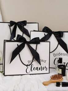 1pc Customized Gift Bag With Logo, Name, Blessing, Gift Packaging Bag, Birthday Gift Bag, Customized Packaging, Creative, Black Bowknot Customized Gift Bag, Multifunctional, Decorative, Reusable, Suitable For Graduation, Wedding And Other Occasions - Multicolor - View 1