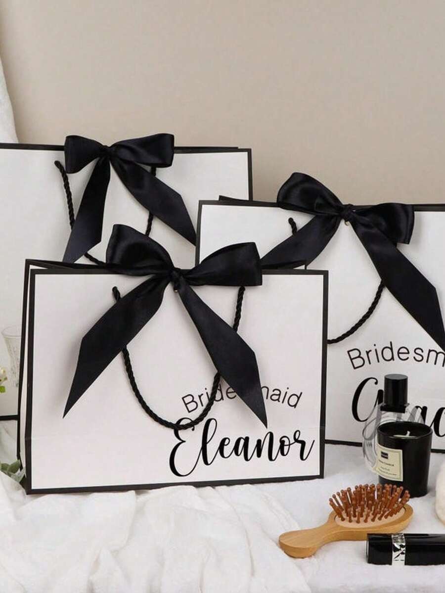 1pc Customized Gift Bag With Logo, Name, Blessing, Gift Packaging Bag, Birthday Gift Bag, Customized Packaging, Creative, Black Bowknot Customized Gift Bag, Multifunctional, Decorative, Reusable, Suitable For Graduation, Wedding And Other Occasions - Multicolor - View 1