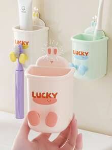 1个牙刷和漱口杯架，壁挂式浴室收纳架，无需钻孔 - 彩色 - 查看 2