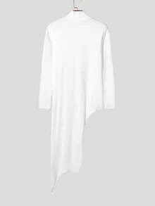 INCERUN Mens High Neck Long Sleeve Mesh Sheer Patchwork Asymmetrical Hem Blouse Shirt Tops Party Club Slim Fit T-Shirt - trắng - Xem 5