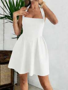 فستان قصير كاجوال للنساء من Unadoll بتصميم سحاب خلفي مكشوف وياقة حلقية، مناسب للشاطئ والعطلات وعيد الحب والحياة اليومية والمواعدة ومهرجانات الموسيقى وأعياد الميلاد وغيرها من المناسبات - أبيض - مشاهدة 2