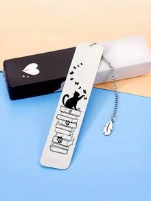 Personalized Cat Bookmark, Stainless Steel Engraved Name Bookmark For Teachers, Students, Cat Lovers - Gift With Chain And Pendant, Reading Accessories - Rectangle - View 3