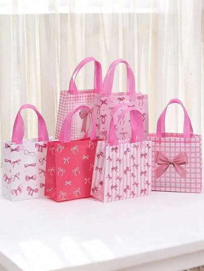 6 piezas/3 piezas Bolsas de regalo con lazo rosa, tamaño 20 x 19.5 x 9 cm, incluye 6 estilos diferentes, bolsas de empaque minorista, bolsas de regalo, bolsas de fiesta, bolsas de mano no tejidas, bolsas de recuerdos de fiesta, cajas de regalo, bolsas de compras con asa, adecuadas para damas, madres, damas de honor, cumpleaños, fiestas de boda, bolsas elegantes para bodas y el Día de San Valentín