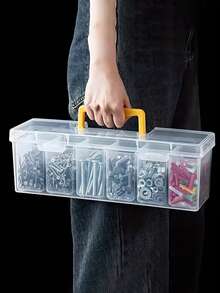 Caja de almacenamiento de herramientas transparente y portátil con múltiples compartimentos, organizador de accesorios como tornillos y llaves para el hogar, caja de clasificación de juguetes, contenedor de almacenamiento portátil con divisiones - Multicolor - Ver 3