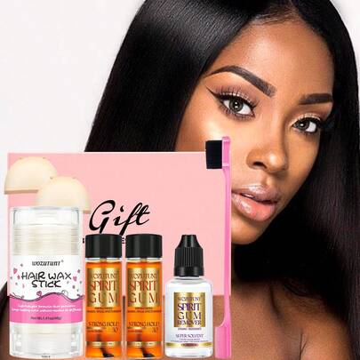 1.41盎司顺滑造型发蜡棒 - 持久定型，打造完美发型，适用于天然假发的固体发蜡，0.5液盎司酒精胶，1液盎司卸妆液，情人节礼盒套装