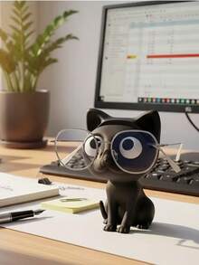 1个可爱黑猫造型3D打印眼镜架，坚固塑料材质，坐姿设计，超萌猫咪造型 - 彩色 - 查看 2