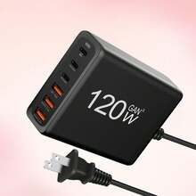 防震氮化镓快速充电站，办公桌配件，6端口（3个USB-C接口，3个USB-A接口），120W桌面多设备充电器，兼容充电盒，可折叠设计，带延长线，适用于家庭办公室，情人节礼物 - 美規A型插(110-127V) - 查看 4